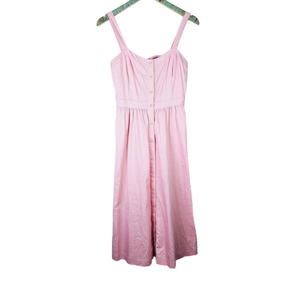 Madewell Pink Fleur Bow-Back Midi Apron Dress Sundress Button Hip Pockets, 2 - Picture 3 of 11